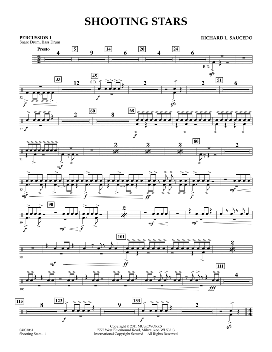 Shooting Stars - Percussion 1 Concert Band scores gallery preview page 1