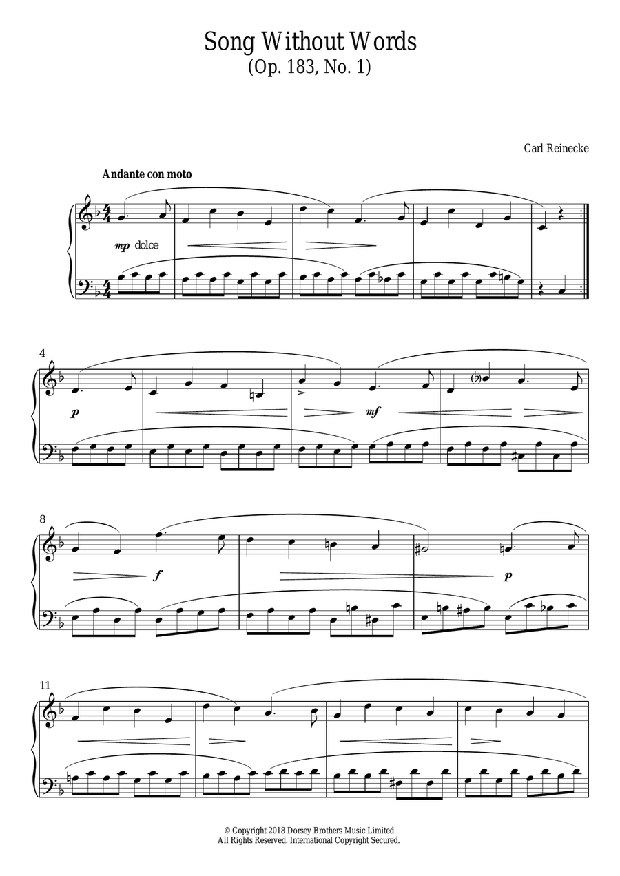 Song Without Words, Op. 183, No. 1 Piano Solo scores gallery preview page 1