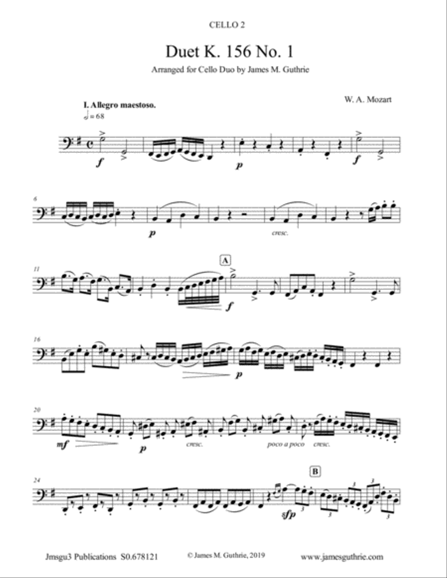 Mozart: Duet K. 156 No. 1 for Cello Duo String Duet scores gallery preview page 1