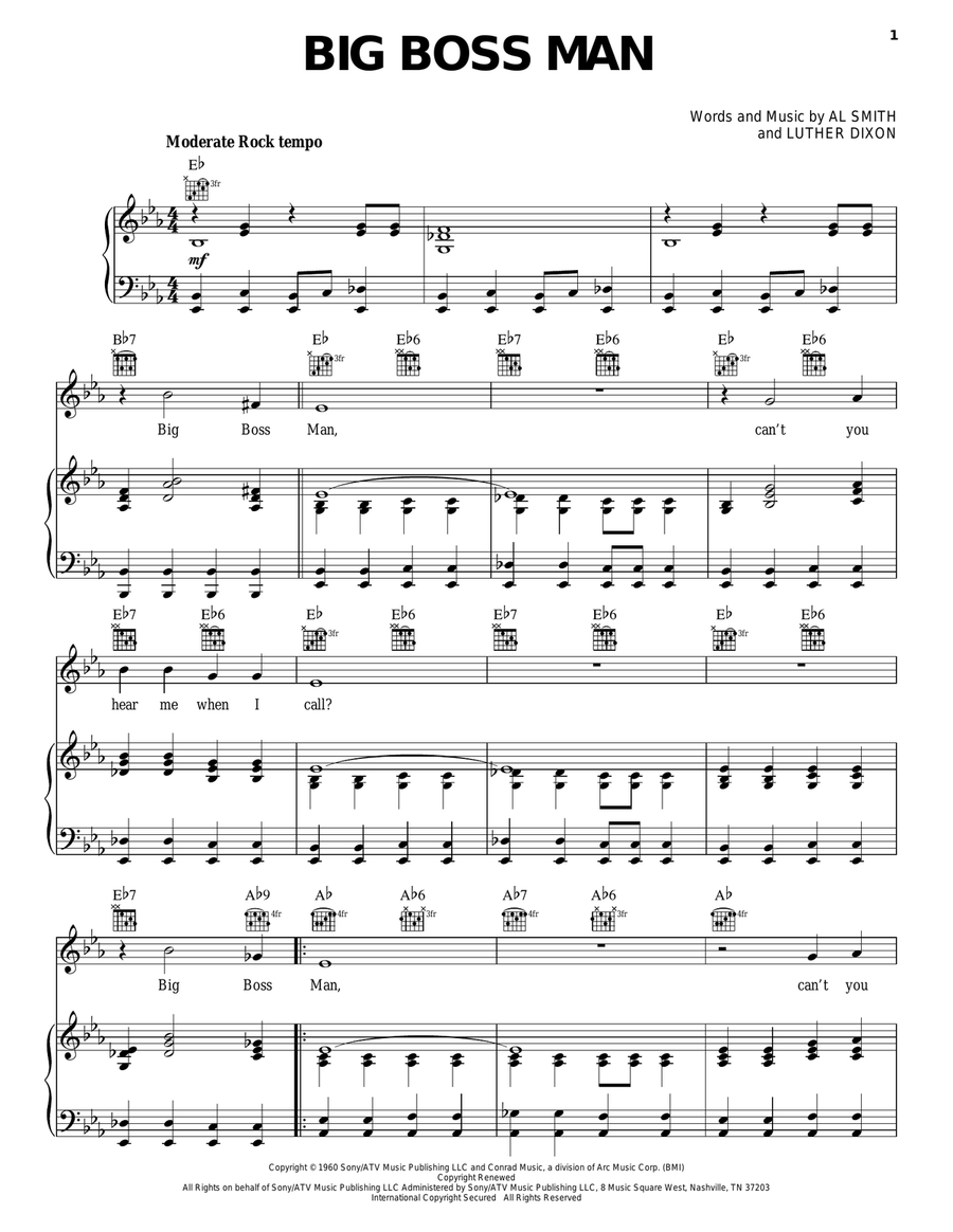 Big Boss Man Piano, Vocal, Guitar scores gallery preview page 1