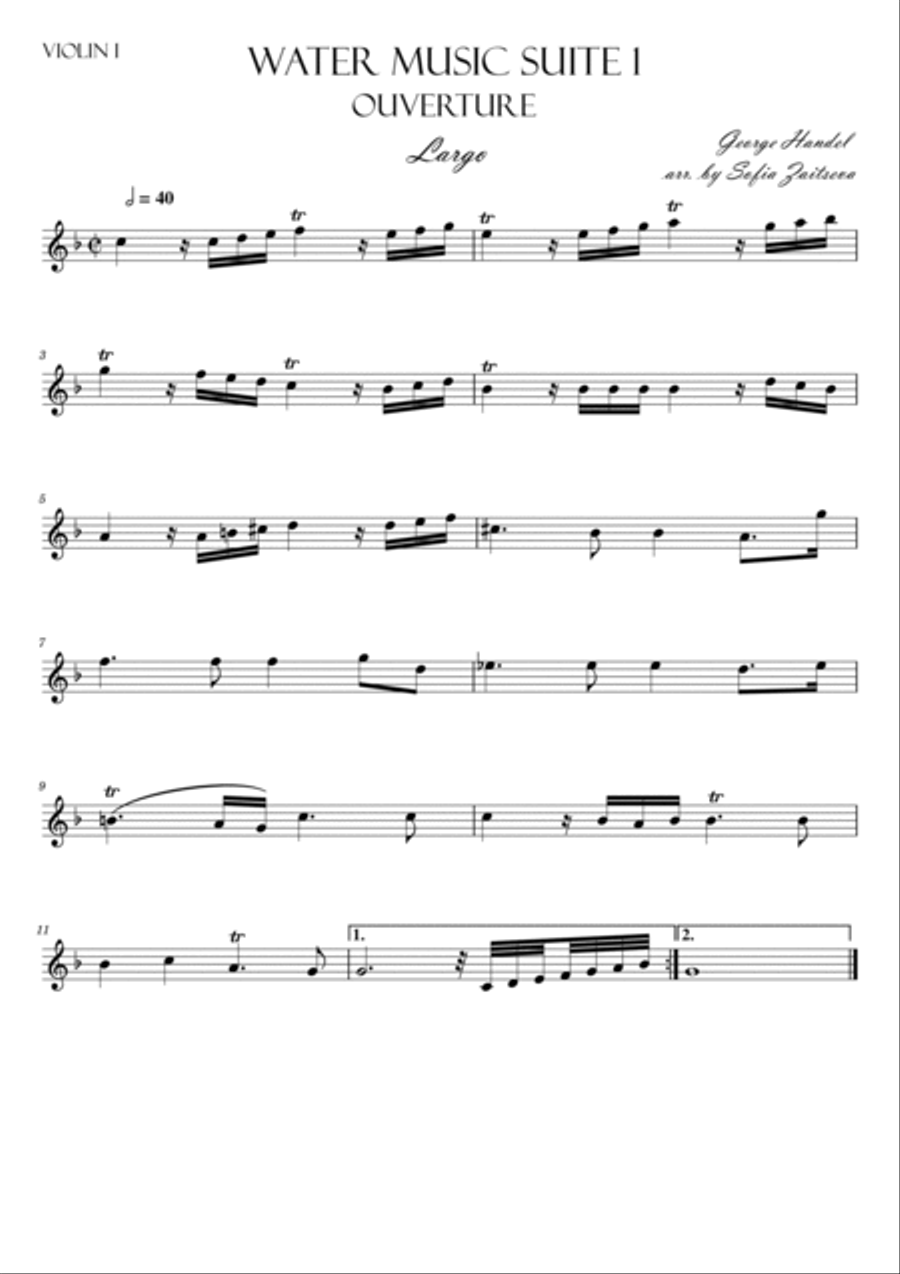 Water Music Suite 1 Overture ( Largo + Allegro ) String Quartet scores gallery preview page 4