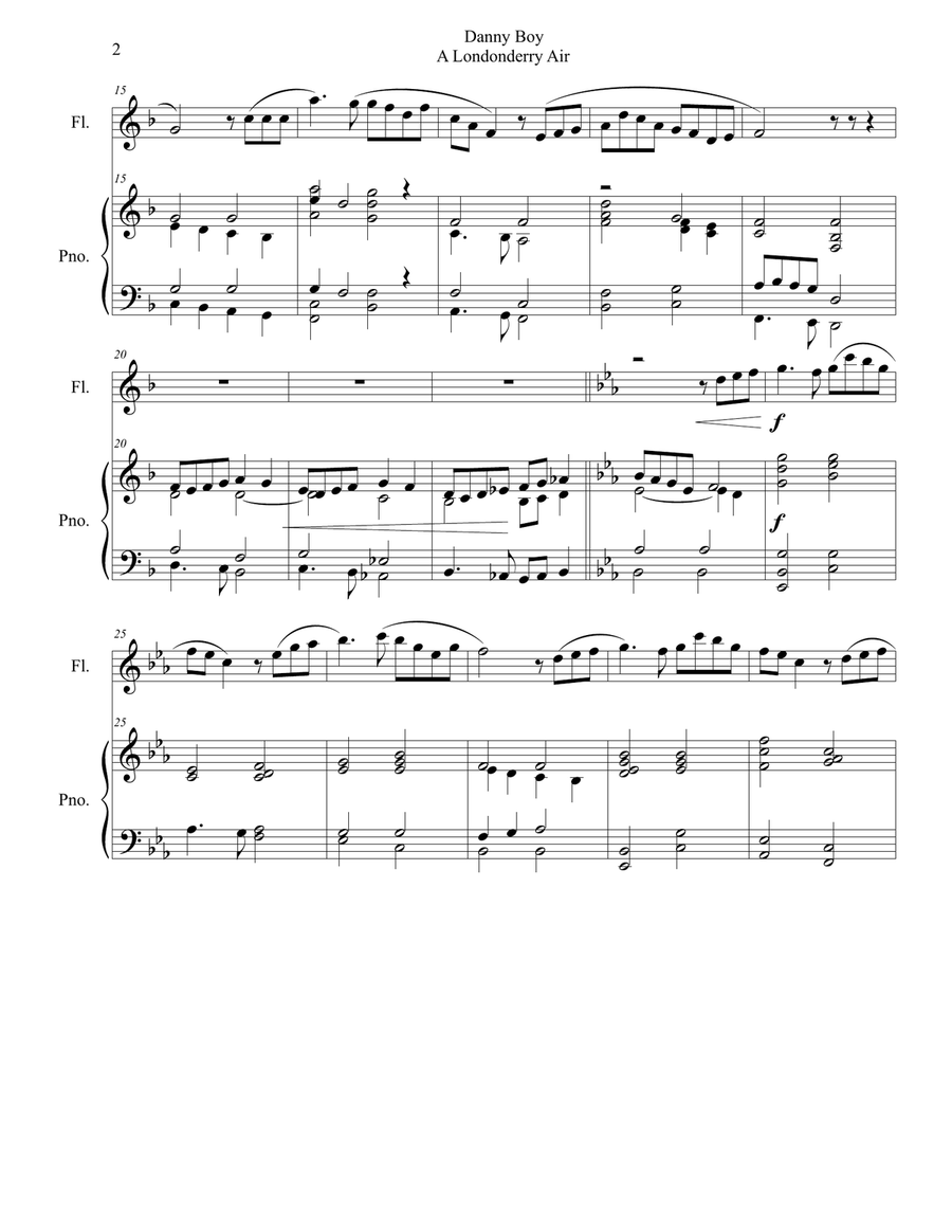 Danny Boy - A Londonderry Air for Flute (intemmediate) and Piano Flute Solo scores gallery preview page 2