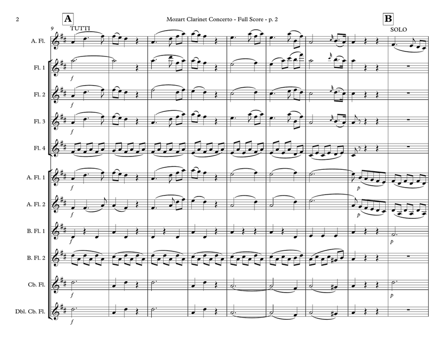 Adagio from Clarinet Concerto, K.622 Flute Choir scores gallery preview page 4