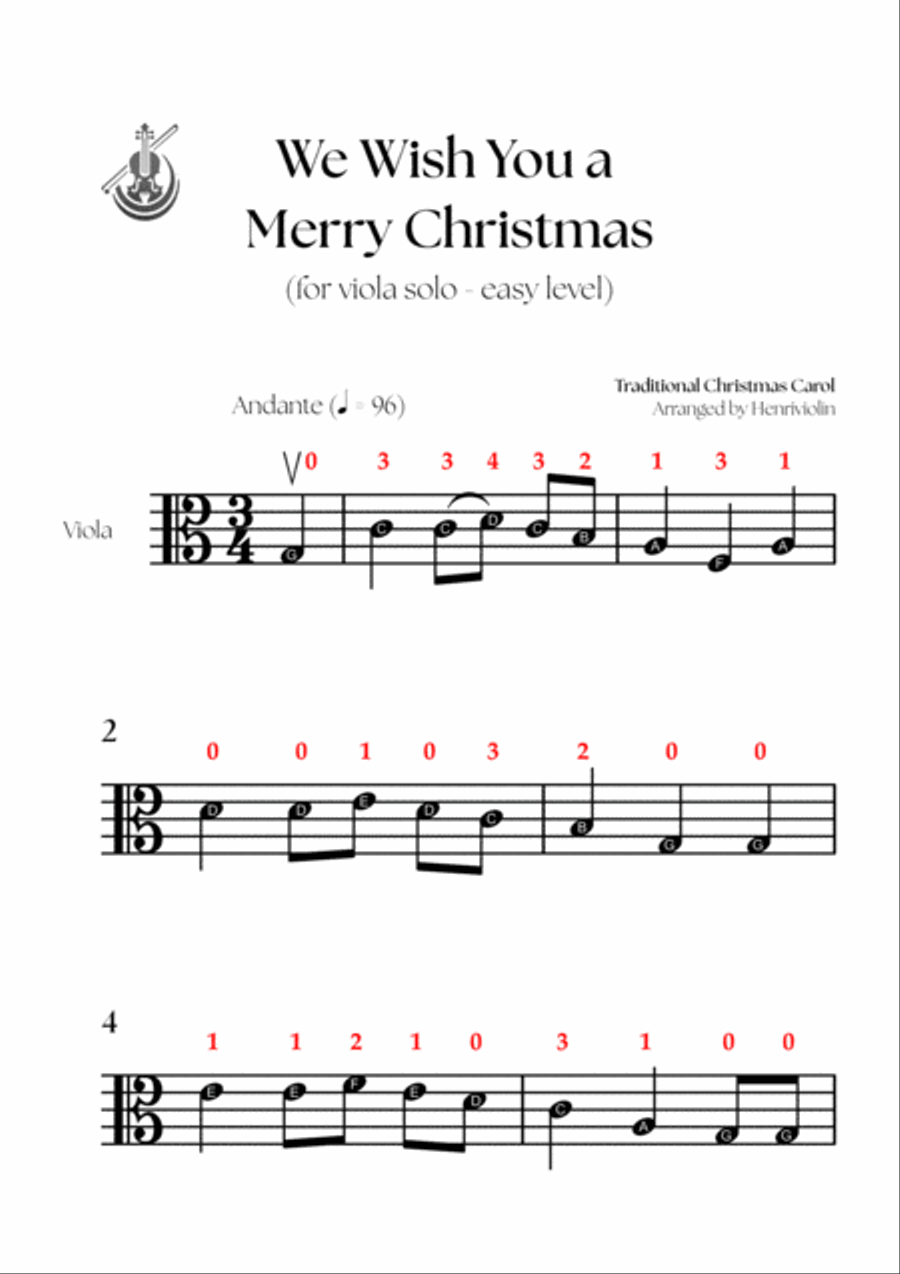 We Wish You a Merry Christmas (VIOLA SOLO - EASY LEVEL) Viola Solo scores gallery preview page 2