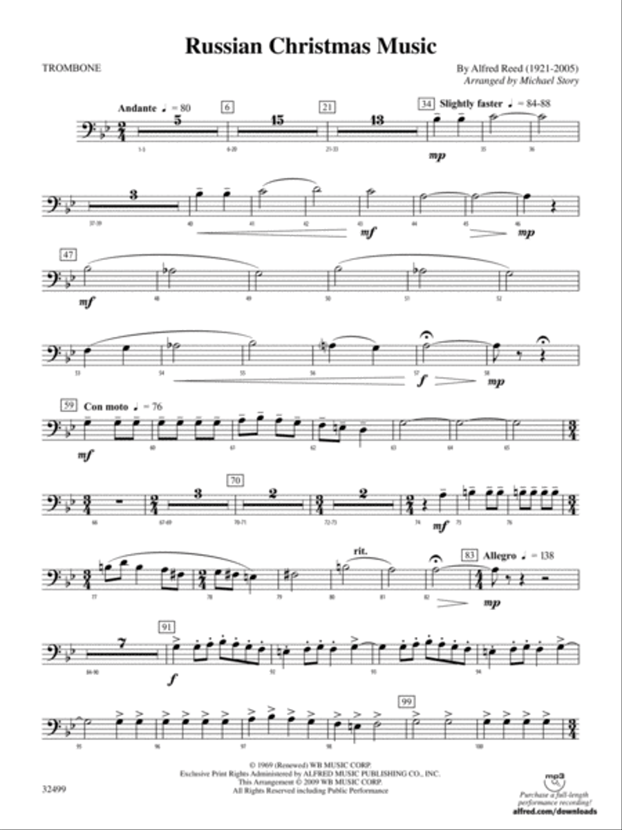 Russian Christmas Music: 1st Trombone Concert Band scores gallery preview page 1