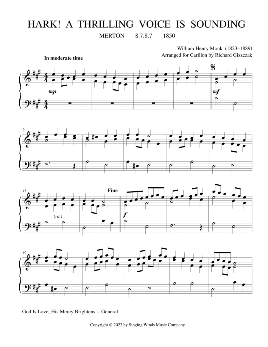 Hark! A Thrilling Voice Is Sounding (MERTON) Small Ensemble scores gallery preview page 1