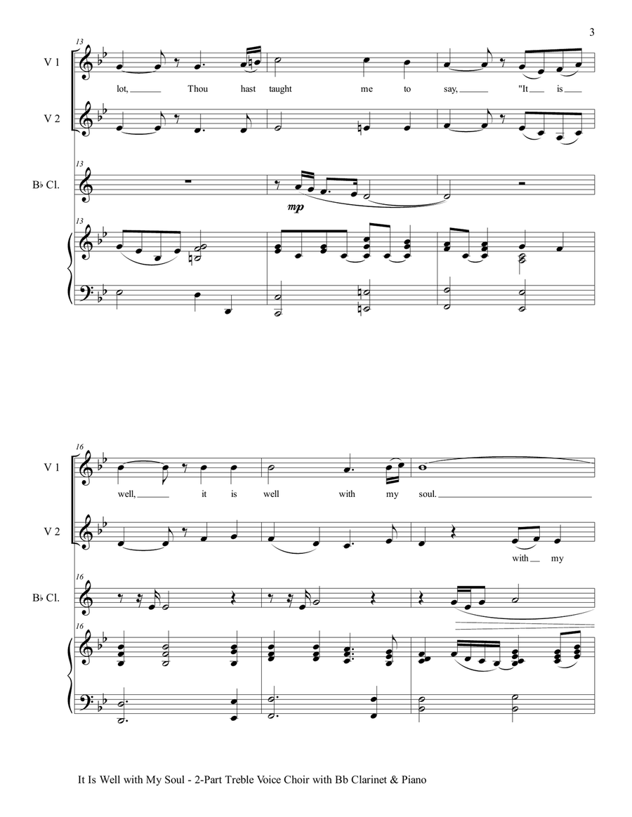 IT IS WELL WITH MY SOUL (2-Part Treble Voice Choir with Bb Clarinet & Piano) SA scores gallery preview page 4