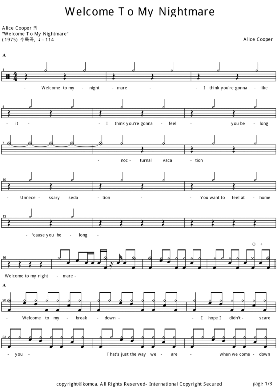 Welcome To My Nightmare Drum Set scores gallery preview page 1