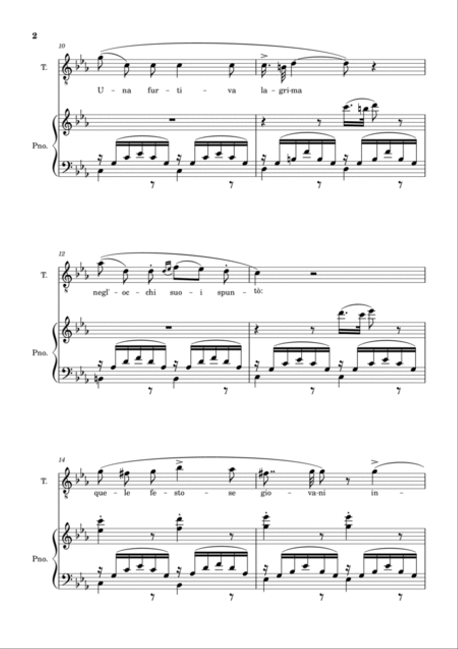Una Furtiva Lagrima (Tenor in Cm) Piano, Vocal, Guitar scores gallery preview page 2