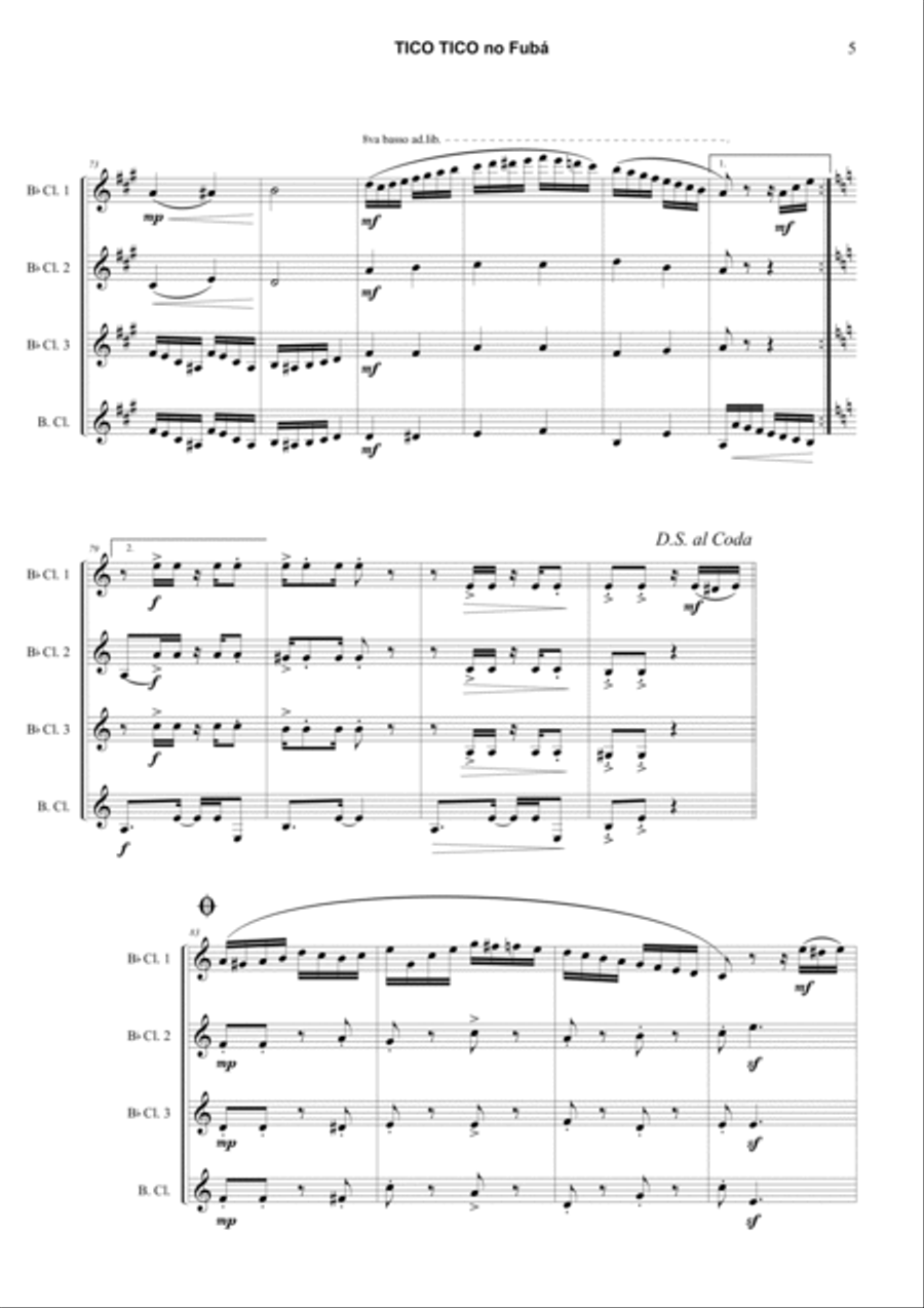 Tico Tico no Fubá Tico Tico no Fubá Clarinet Quartet scores gallery preview page 5