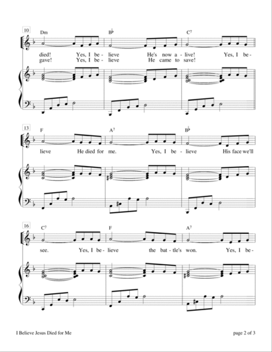 I Believe Jesus Died for Me Piano, Vocal, Guitar scores gallery preview page 2
