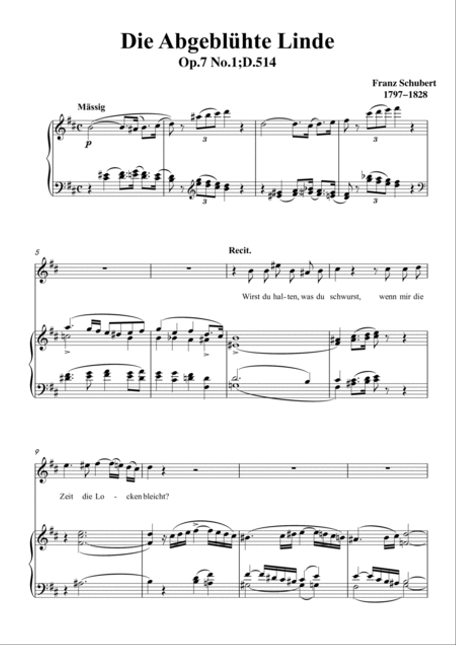 Schubert-Die Abgeblühte Linde(The Faded Linden Tree) in b minor,for Vocal and Pno Voice scores gallery preview page 2