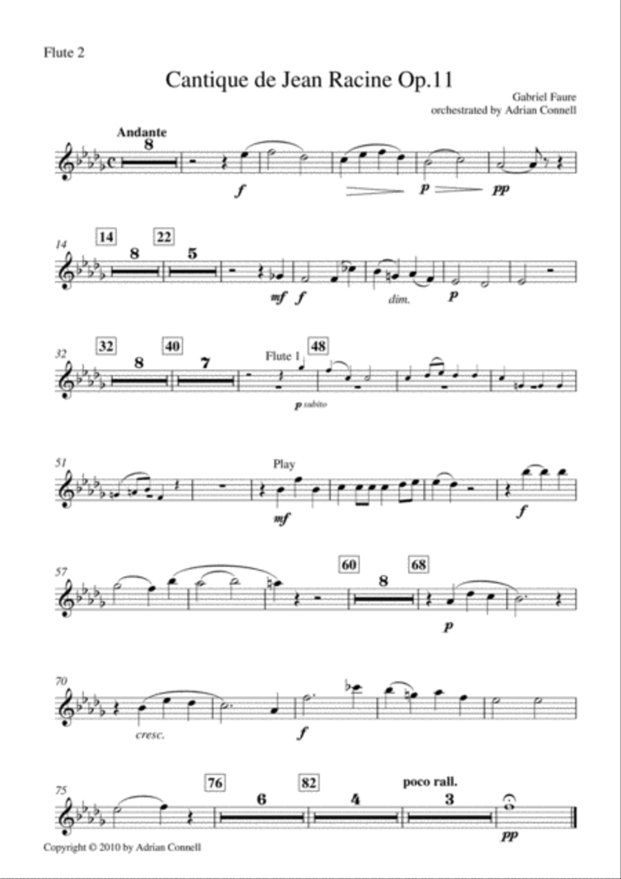 Faure - Cantique de Jean Racine orchestrated Adrian Connell - Flute 2 Chamber Orchestra scores gallery preview page 1
