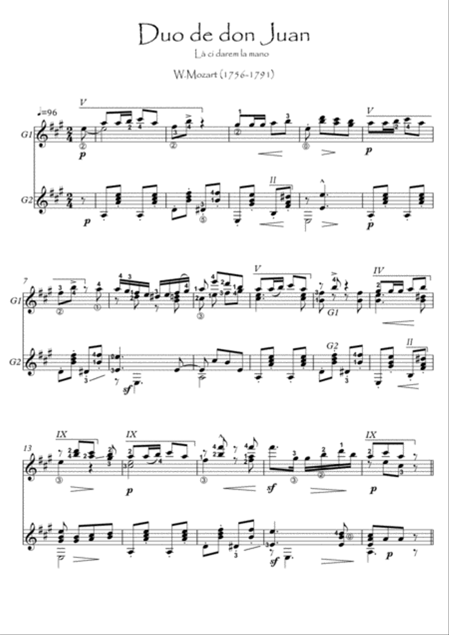 Guitar duet Duo de don Juan by Mozart