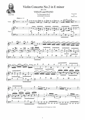 Vivaldi - Violin Concerto No.2 in E minor Op.4 RV 279 for Violin and Piano