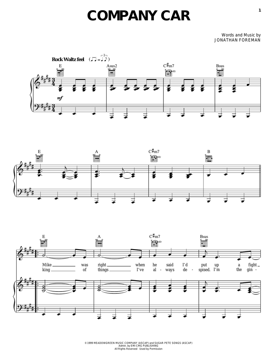Company Car Company Car Piano, Vocal, Guitar scores gallery preview page 1