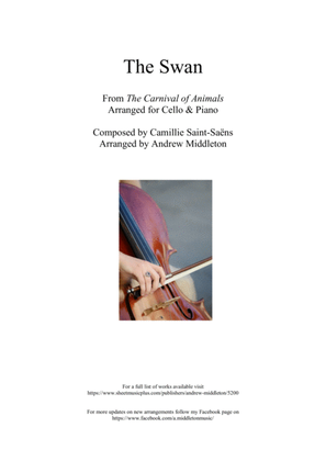 Book cover for The Swan from The Carnival of Animals arranged for Cello and Piano