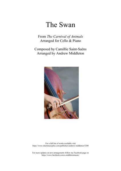 The Swan from The Carnival of Animals arranged for Cello and Piano image number null