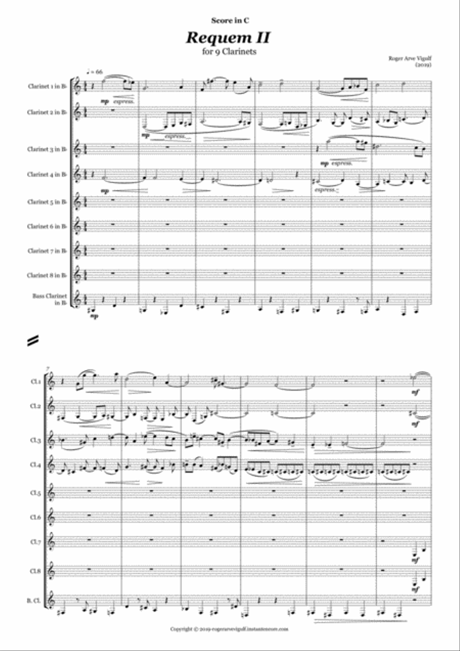 Requiem II for 9 Clarinets Woodwind Ensemble scores gallery preview page 2