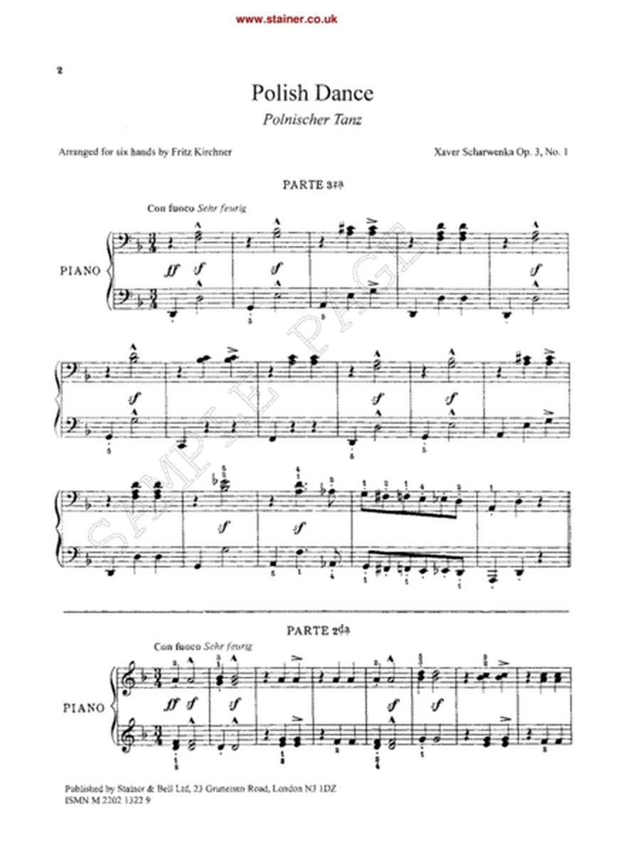 Polish Dance in E flat minor, Op. 3, No. 1 arranged for six hands