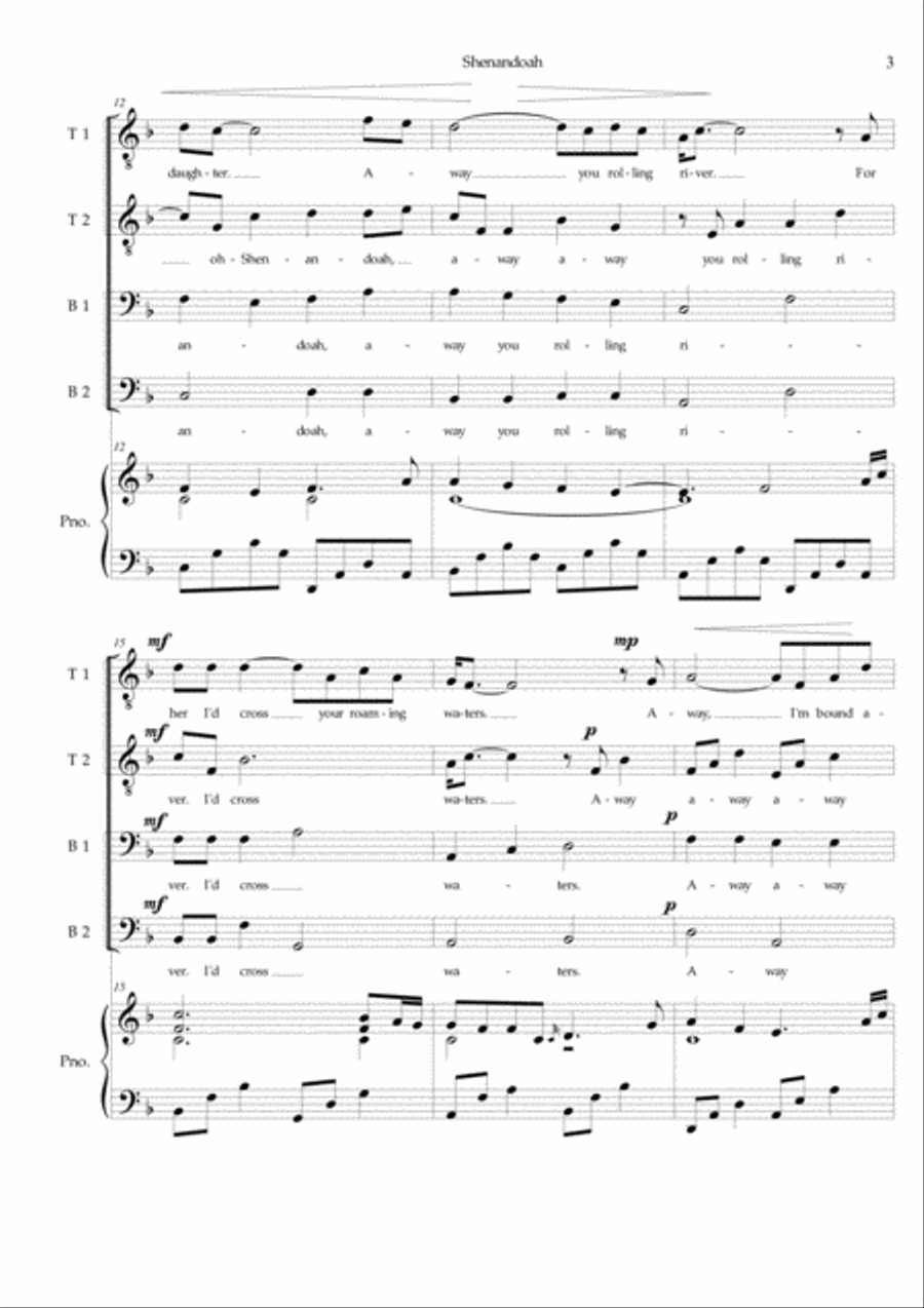 Shenandoah (inspired by Keith Jarrett) - Arrangement for men's choir (TTBB) and piano accompaniment TTBB scores gallery preview page 4
