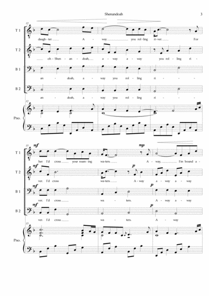 Shenandoah (inspired by Keith Jarrett) - Arrangement for men's choir (TTBB) and piano accompaniment image number null
