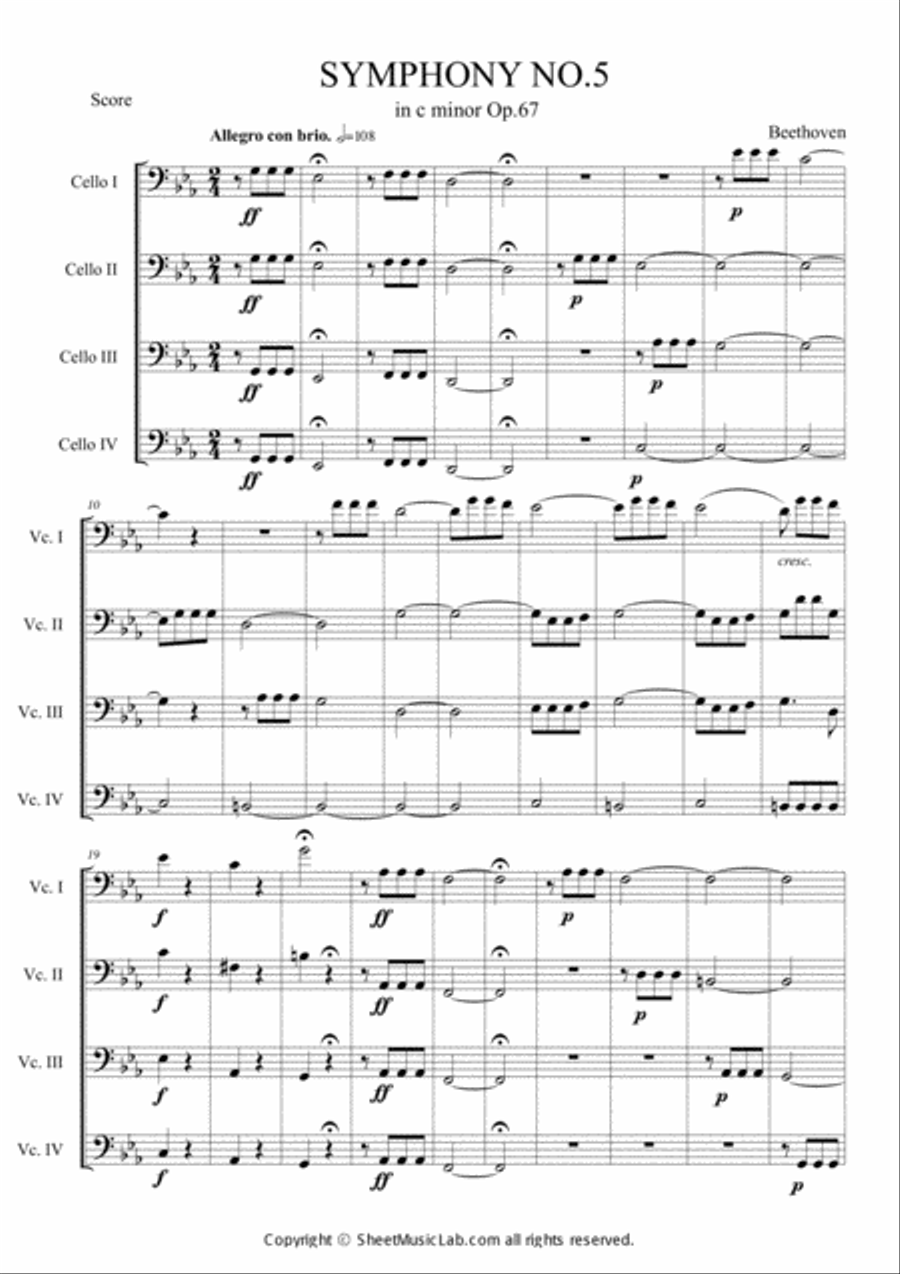 Symphony No.5 Op.67 Hard Version Cello scores gallery preview page 1