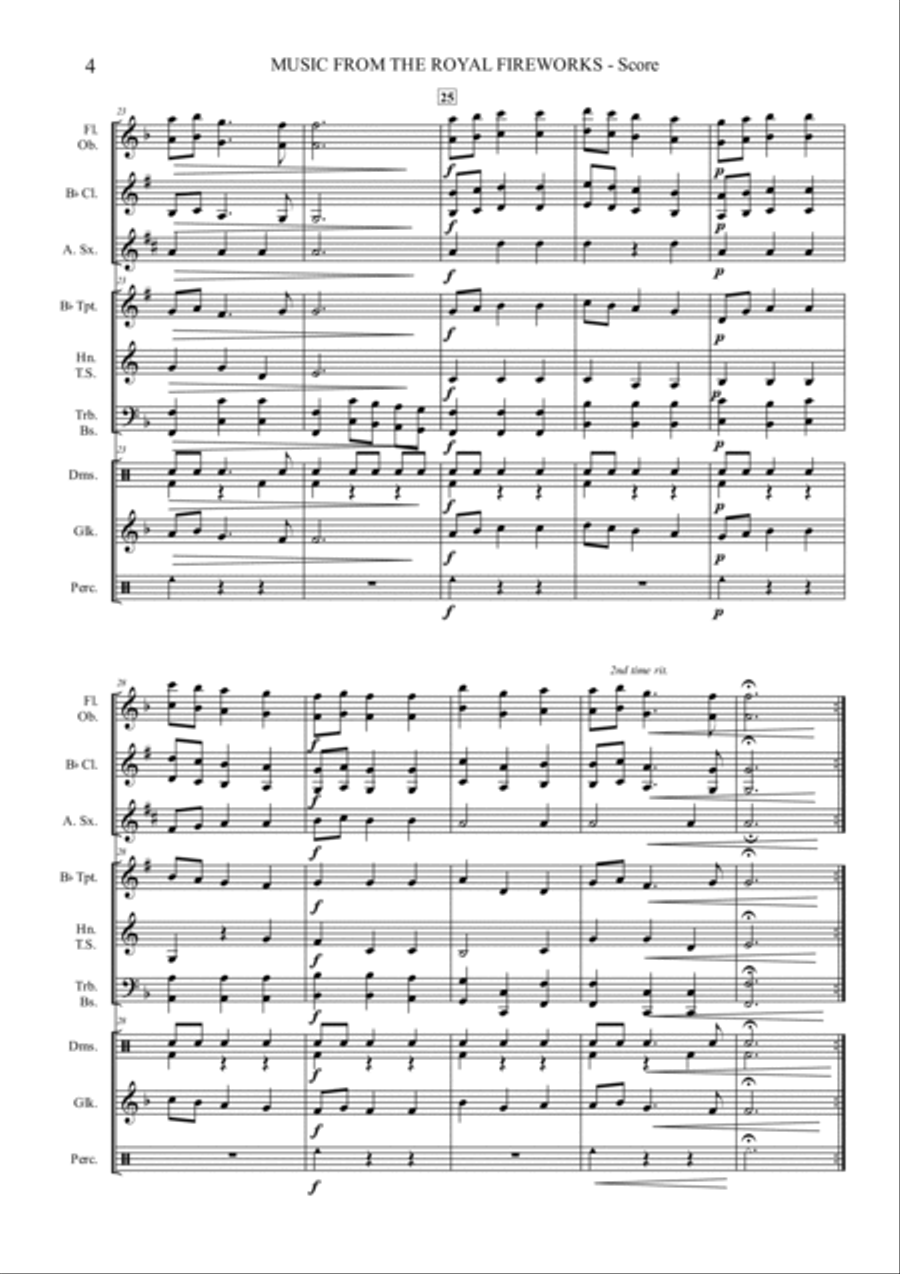 Music from the Royal Fireworks by Haendel, for beginning band - Score & Parts image number null