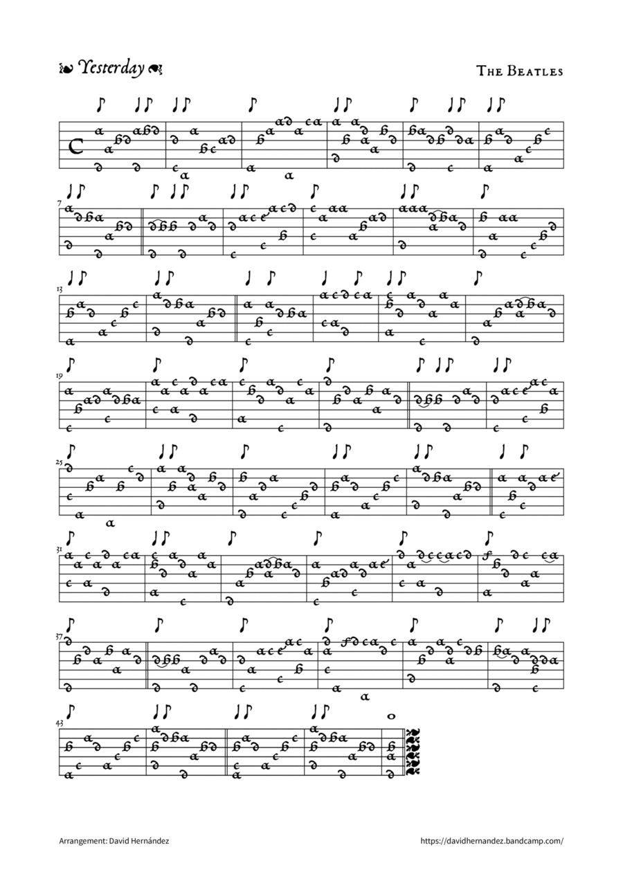 Yesterday Classical Guitar scores gallery preview page 1