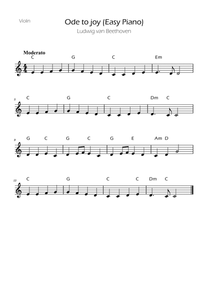 Ode To Joy - Easy Violin with Chords image number null