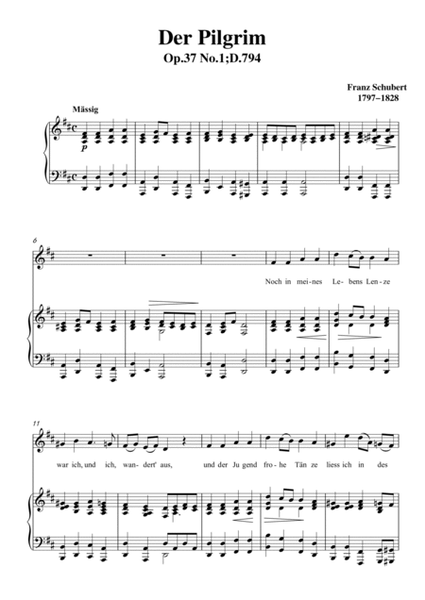 Schubert-Der Pilgrim(Der Pilgrim),Op.37 No.1 in D for Vocal and Piano