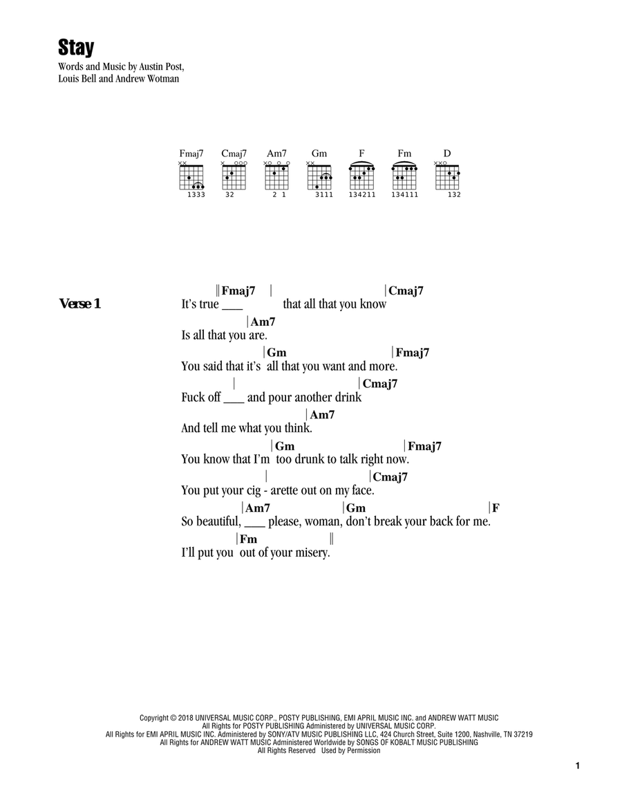 Stay Acoustic Guitar scores gallery preview page 1
