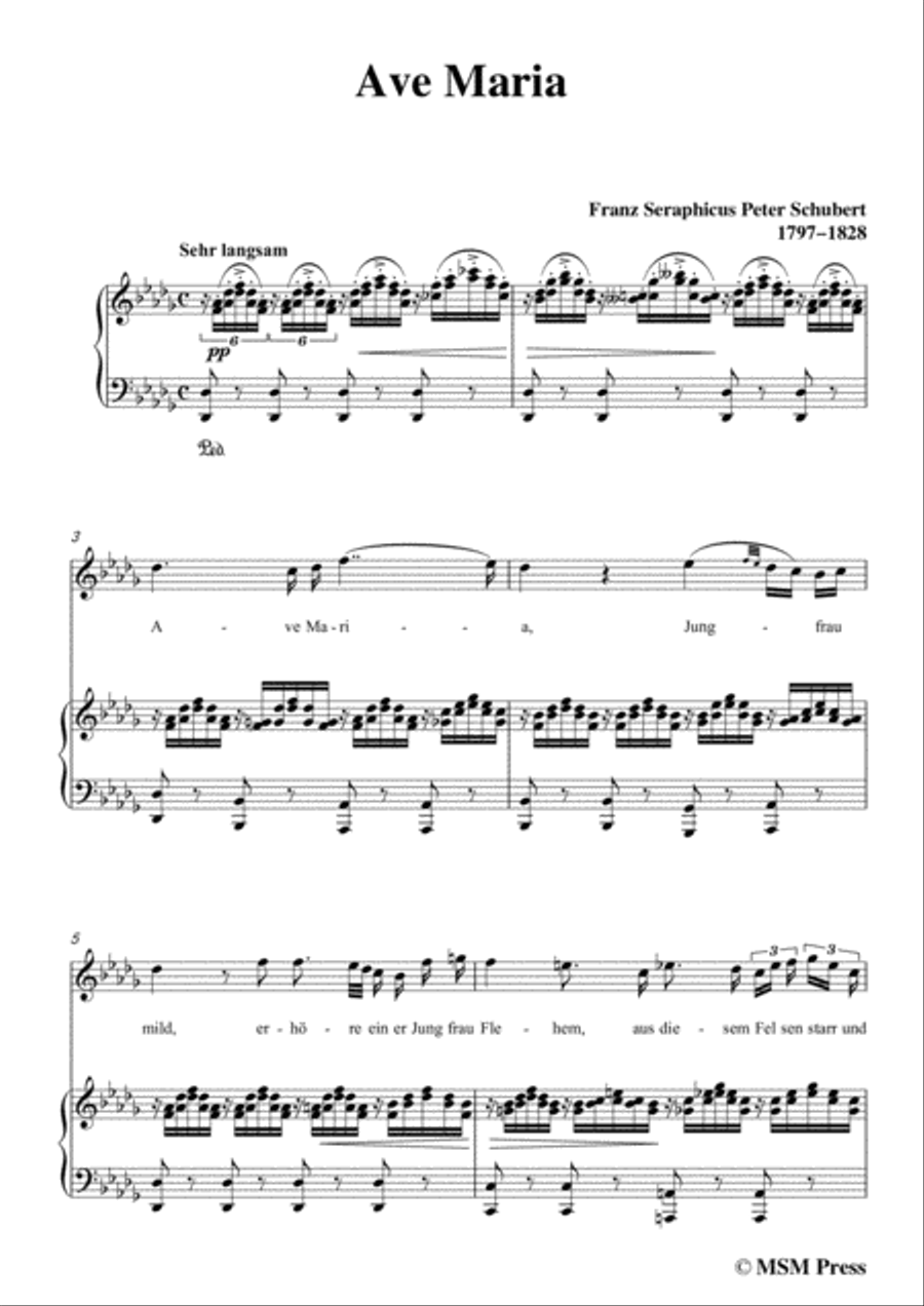 Schubert-Ave maria in D flat Major,for voice and piano Voice Solo scores gallery preview page 3