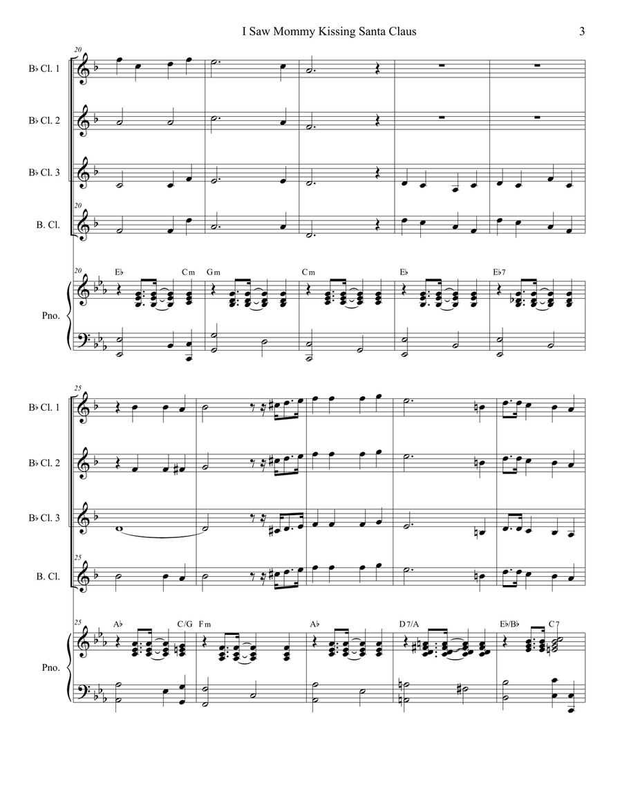 I Saw Mommy Kissing Santa Claus Clarinet Choir scores gallery preview page 3