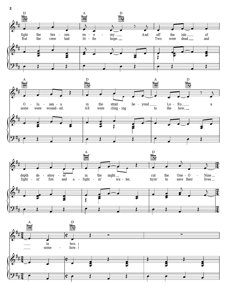 P.T. 109 Piano, Vocal, Guitar scores gallery preview page 2