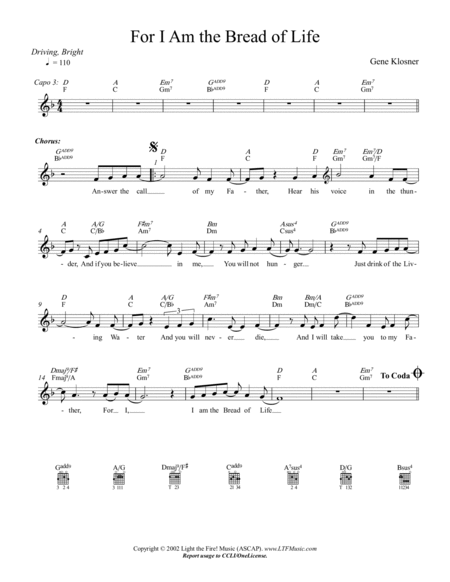 For I Am the Bread of Life [Lead Sheet]