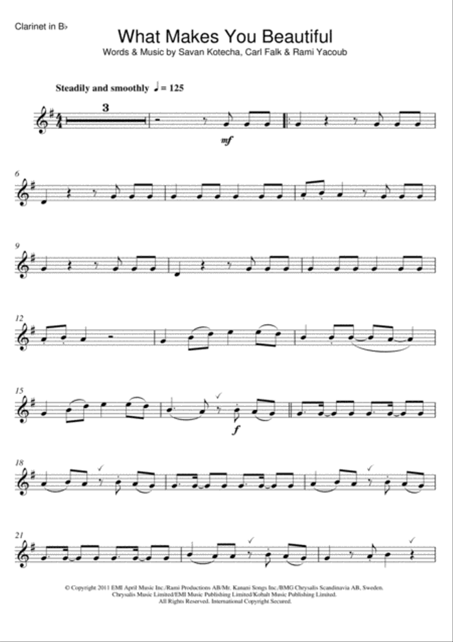What Makes You Beautiful Clarinet Solo scores gallery preview page 1