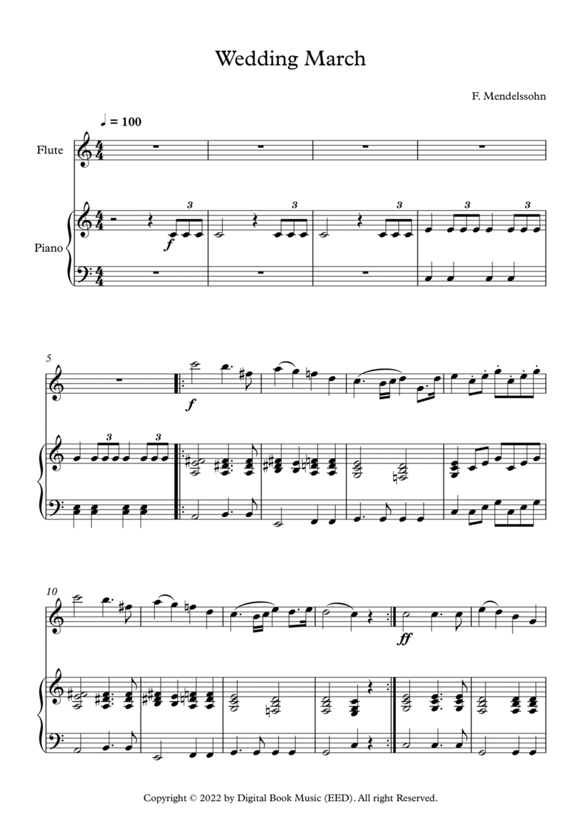 Wedding March - Felix Bartholdy Mendelssohn (Flute + Piano) image number null