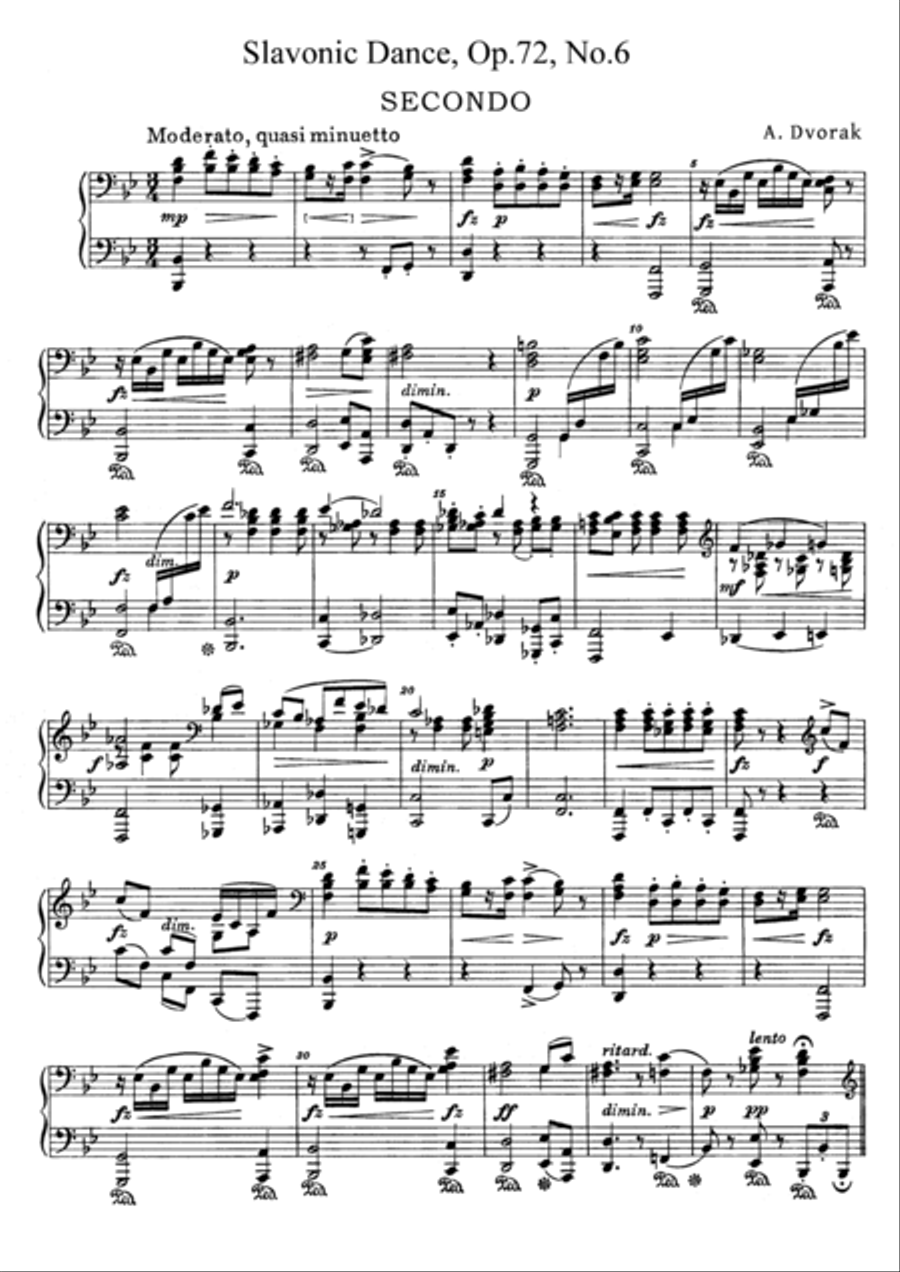 Dvorak Slavonic Dance, Op.72, No.6, for piano duet, PD896