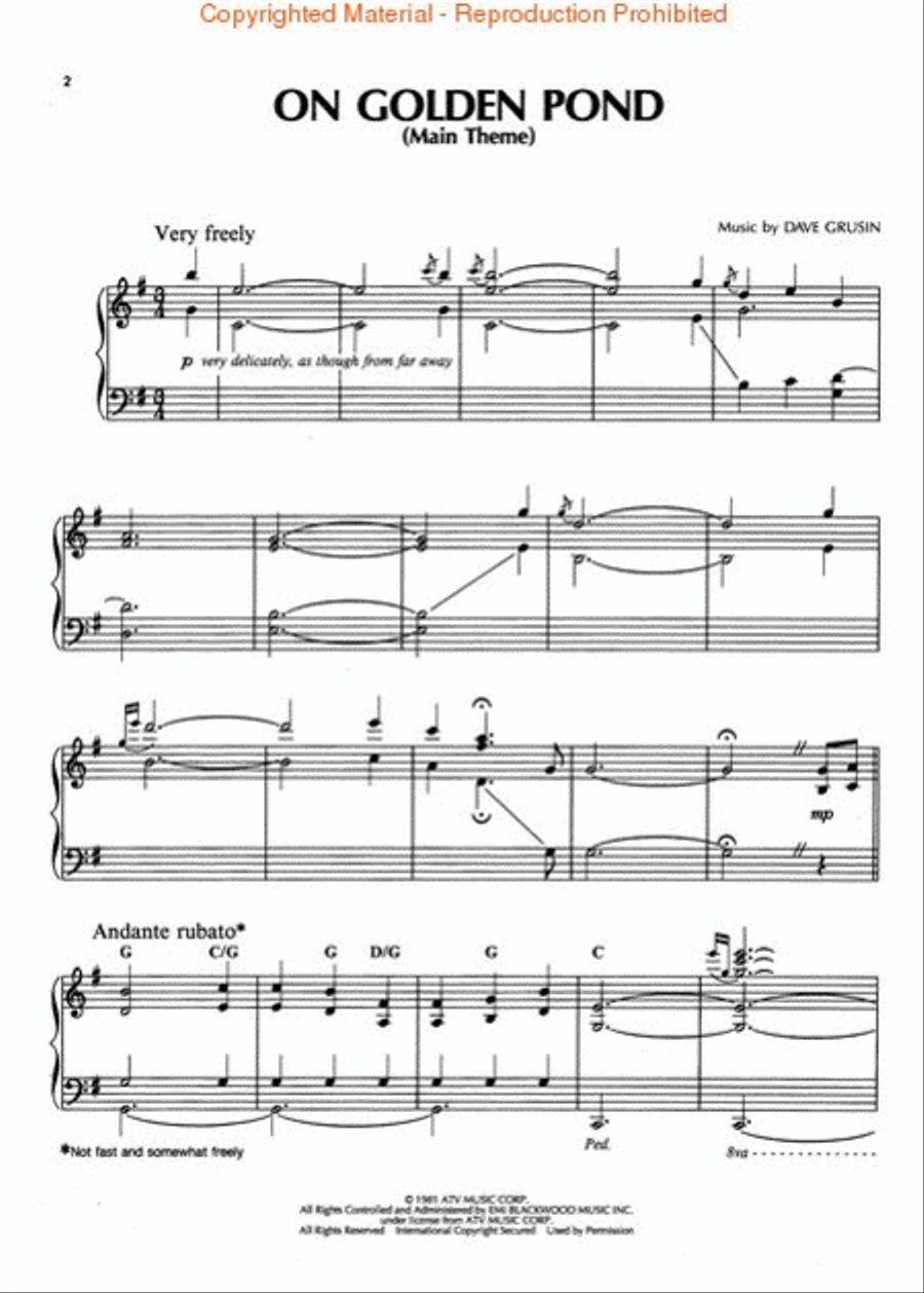 On Golden Pond (Main Theme) Piano, Vocal, Guitar scores gallery preview page 2