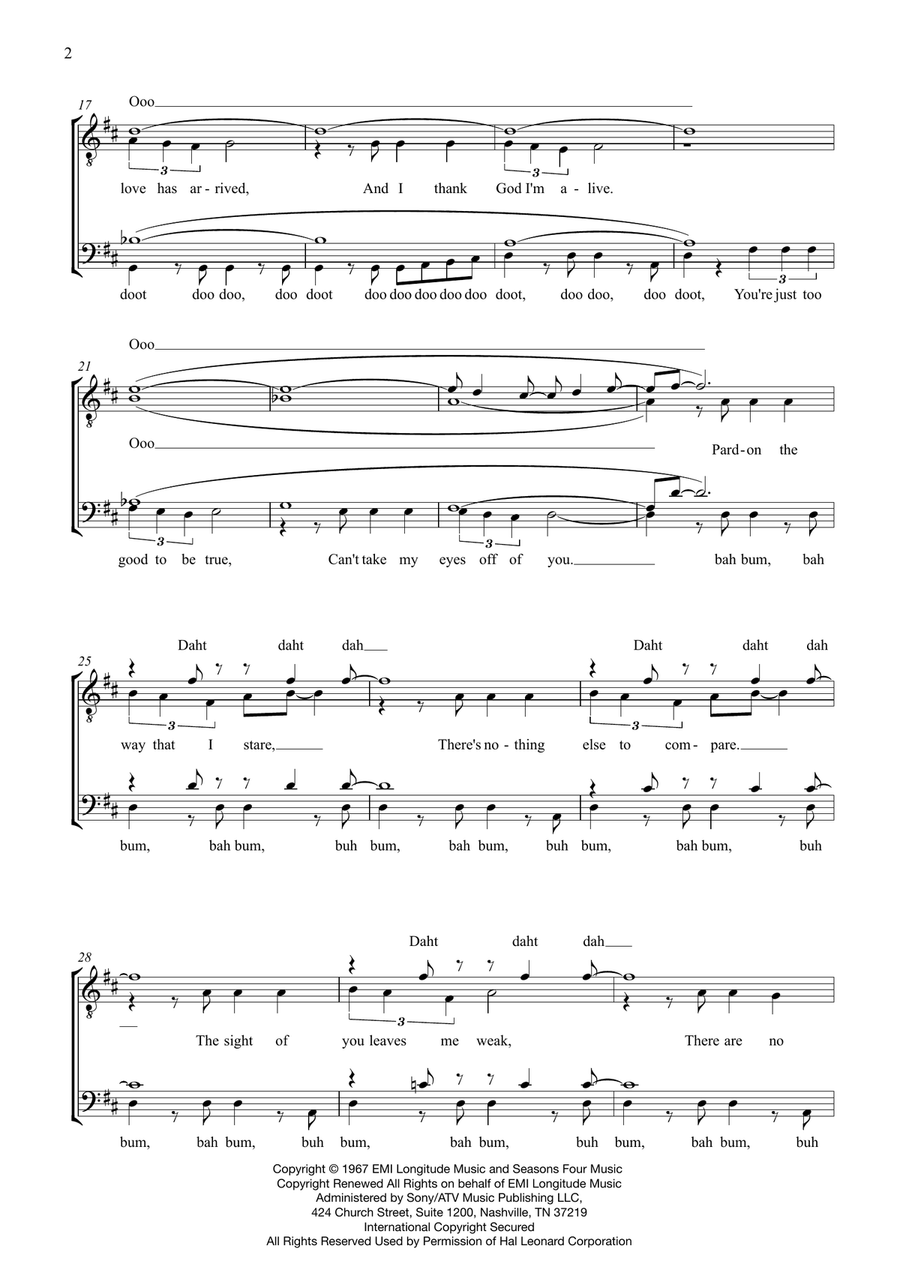 Can't Take My Eyes Off Of You TTBB scores gallery preview page 2