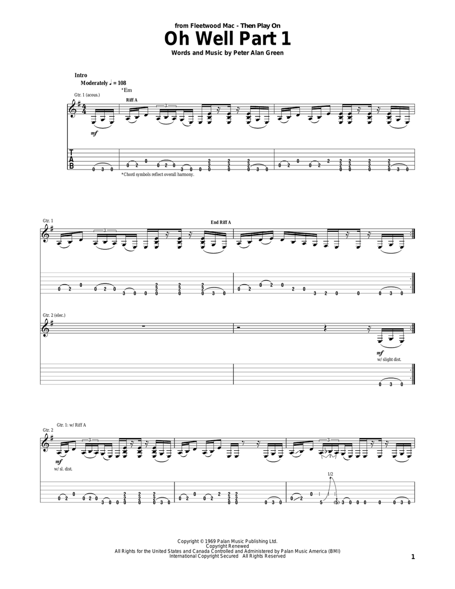 Oh Well Part 1 Acoustic Guitar scores gallery preview page 1