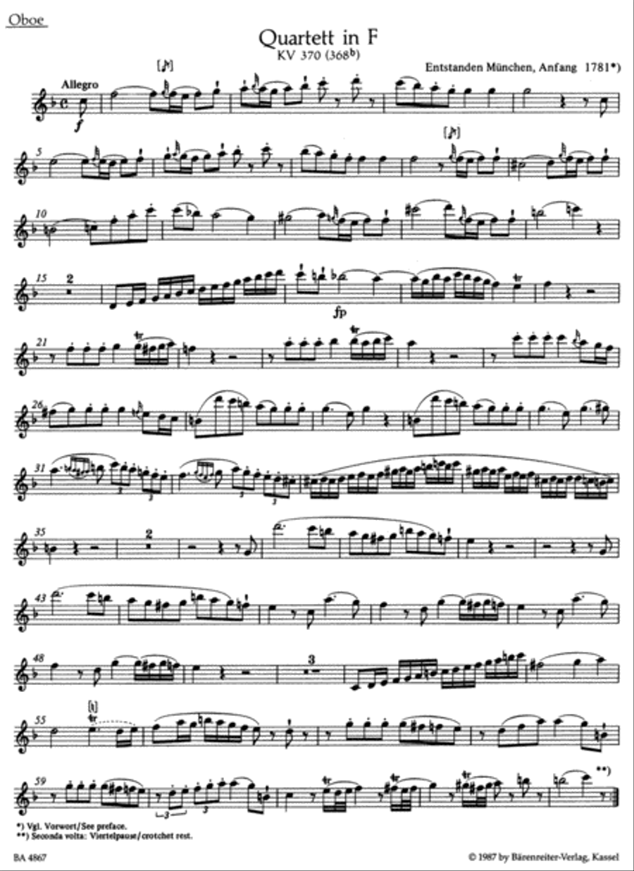 Oboe Quartet In F Major, K. 370 Oboe scores gallery preview page 2