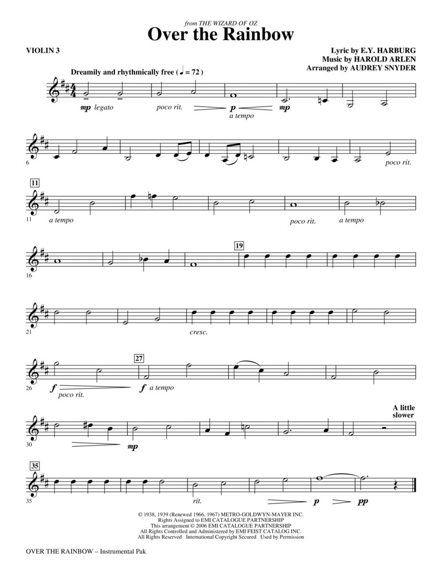 Over The Rainbow - Violin 3 Choir scores gallery preview page 1