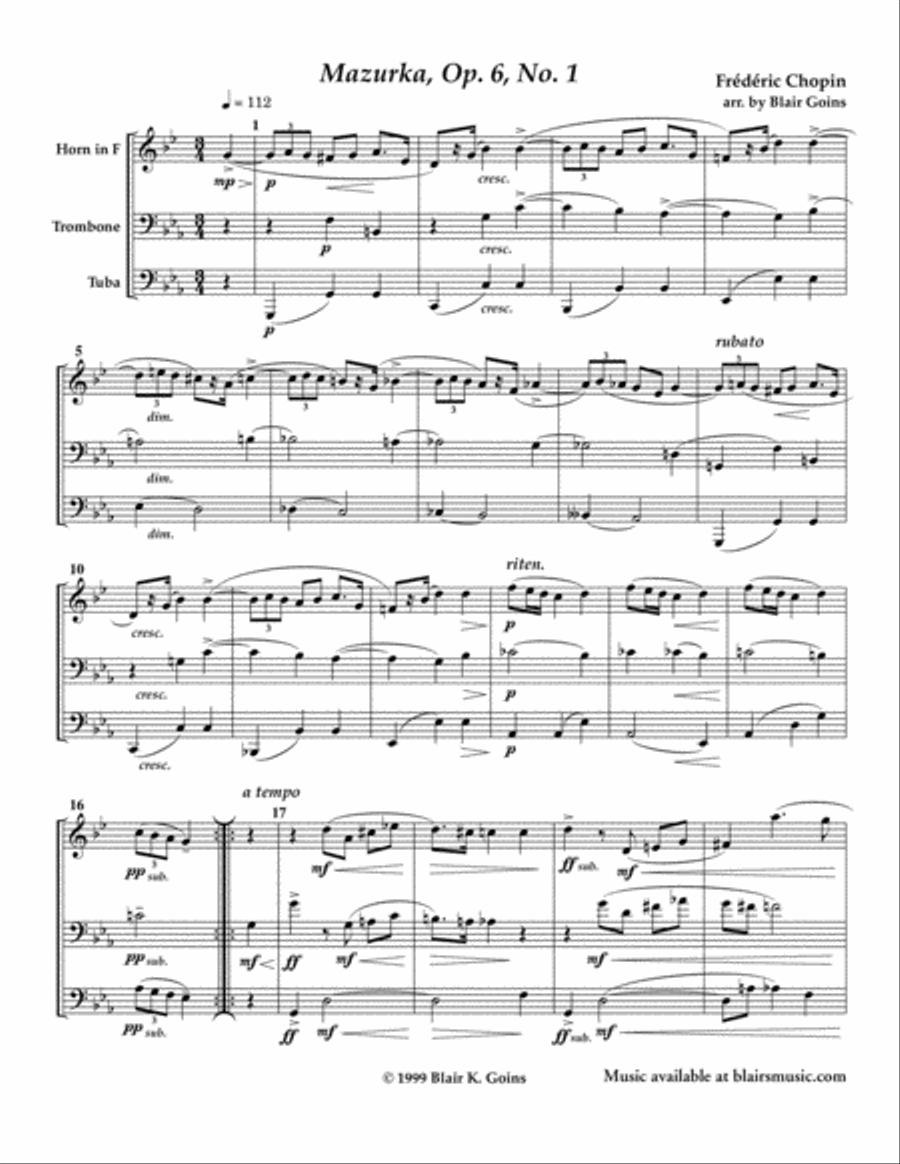 Mazurka, Op. 6, No. 1 Brass Ensemble scores gallery preview page 2