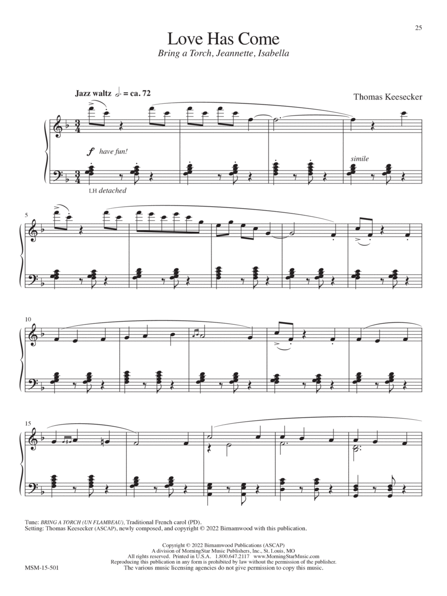 Love Has Come (Bring a Torch, Jeannette, Isabella) Piano Solo scores gallery preview page 1