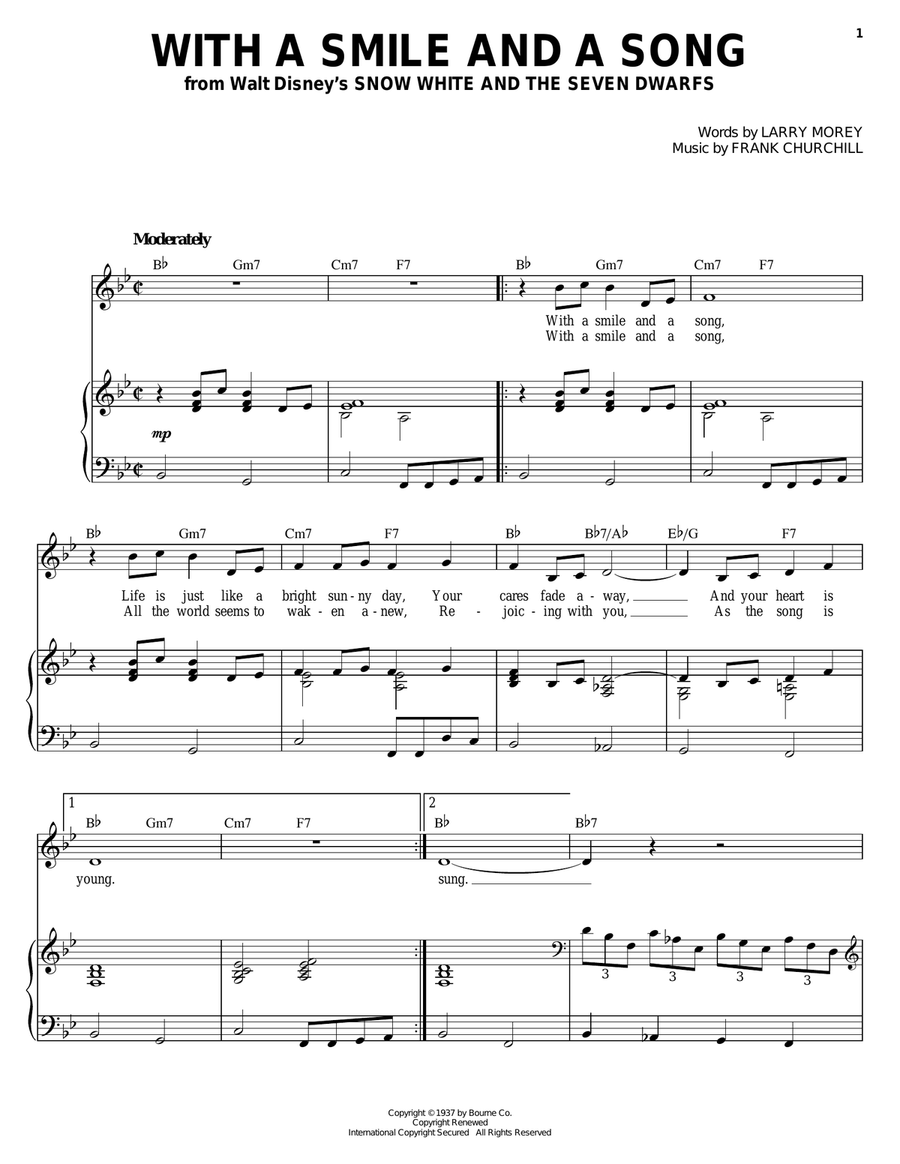 With A Smile And A Song (from Snow White And The Seven Dwarfs) Piano, Vocal scores gallery preview page 1