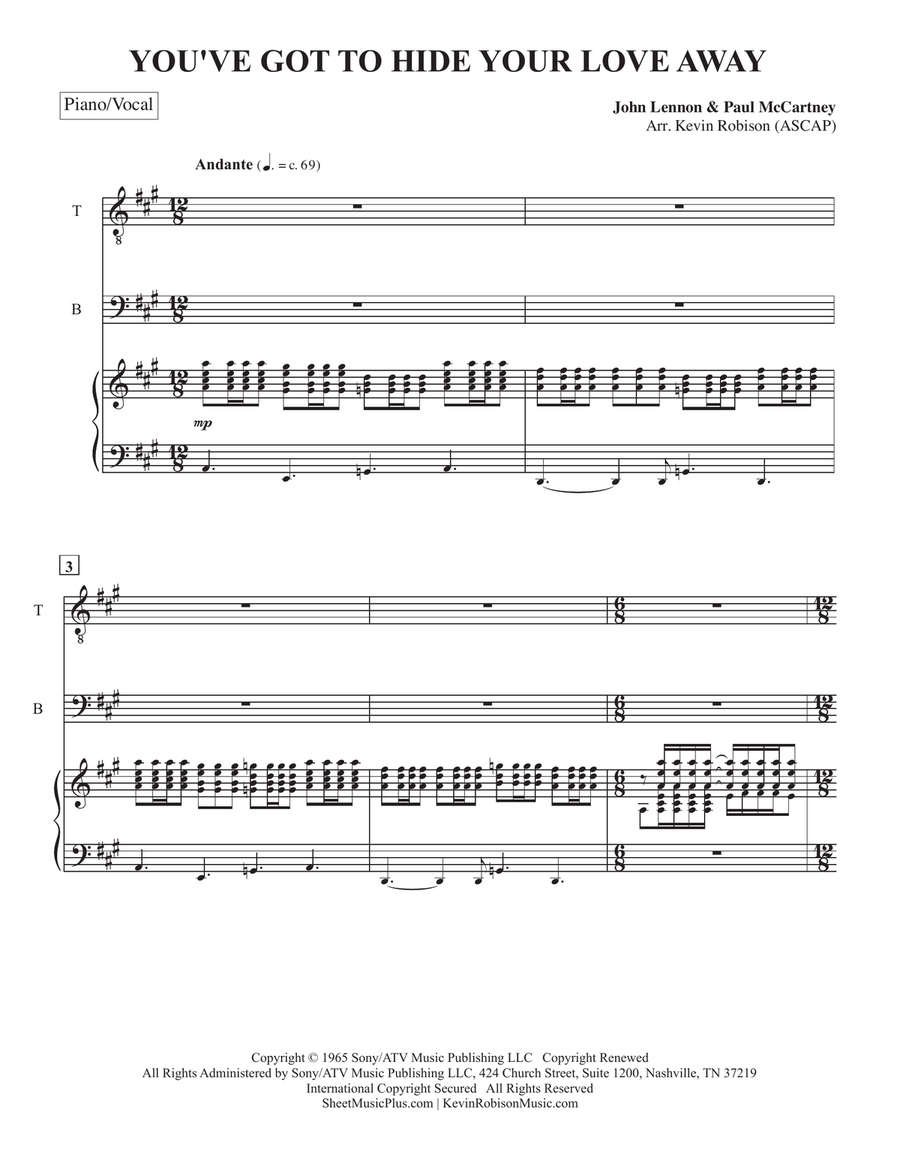 You've Got To Hide Your Love Away TTBB scores gallery preview page 1