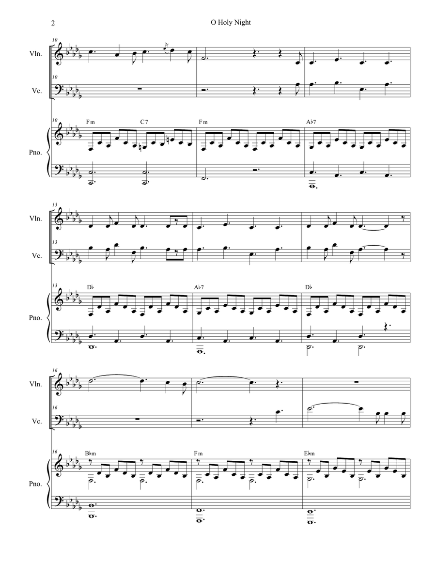 O Holy Night (Duet for Violin and Cello) Piano Trio scores gallery preview page 3
