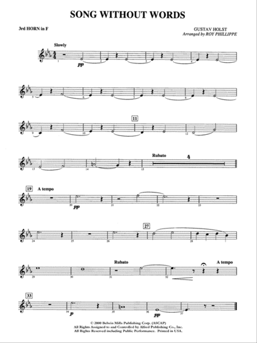 Song without Words: 3rd F Horn Full Orchestra scores gallery preview page 1